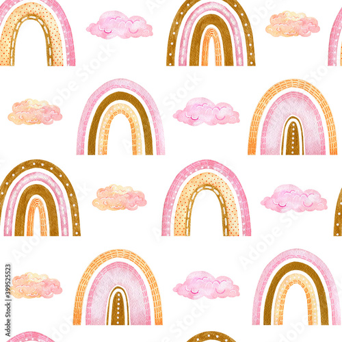 Seamless pattern with rainbows.