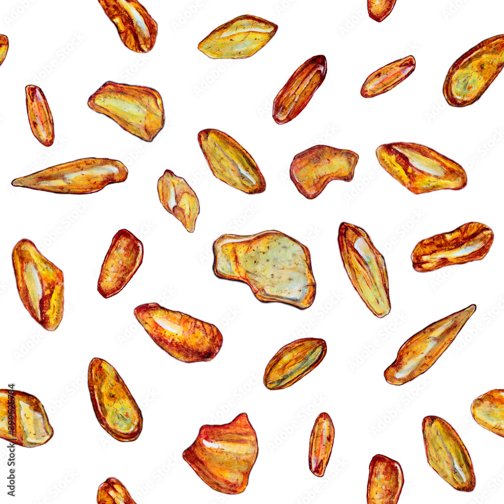 Pieces of amber. Seamless watercolor pattern Pieces of amber. Seamless watercolor pattern
