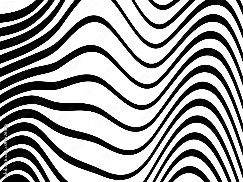 Abstract black wave lines background. Art linear vector illustration isolated on white. Smooth stripe or curved wavy elements.