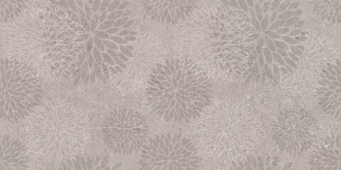 Flowers on the old white wall background, digital wall tiles or wallpaper design
