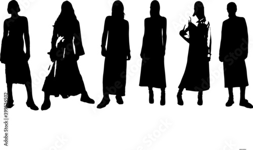 Vector silhouette of ladies in dress, perfect to include in your Autocad or Photoshop projects, renders, sketches or plans.