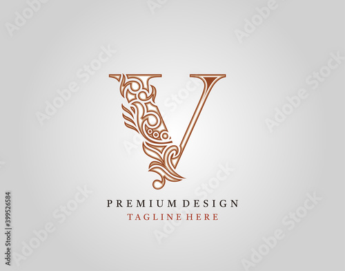 Luxury Initial V Letter logo icon, Elegant floral ornament monogram design vector.