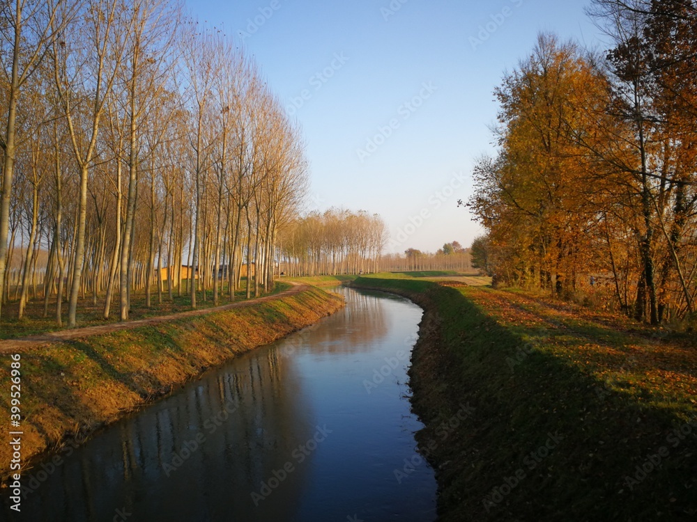 View on the Tergola river, near Bronzola di Campodarsego, Padua - Italy View on the Tergola river, near Bronzola di Campodarsego, Padua - Italy