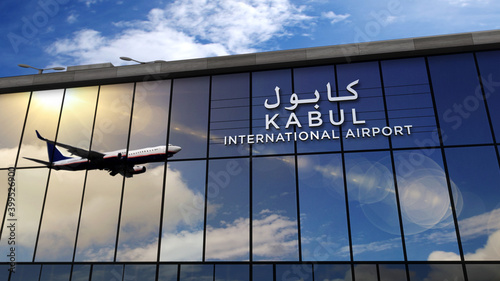 Photos Airplane landing at Kabul Afghanistan airport mirrored in terminal