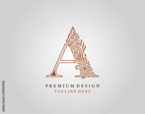 Luxury Initial A Letter logo icon, Elegant floral ornament monogram design vector.