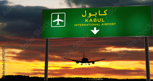 Photos Plane landing in Kabul Afghanistan airport with signboard