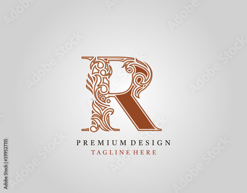 Luxury Initial R Letter logo icon, Elegant floral ornament monogram design vector.