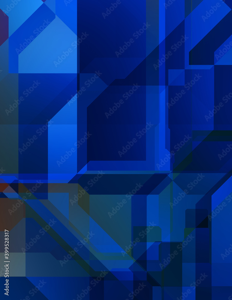 Fototapeta premium Layers of colorful and vibrant geometrical shapes. Digital illustration of a tech layout. Futuristic design template.