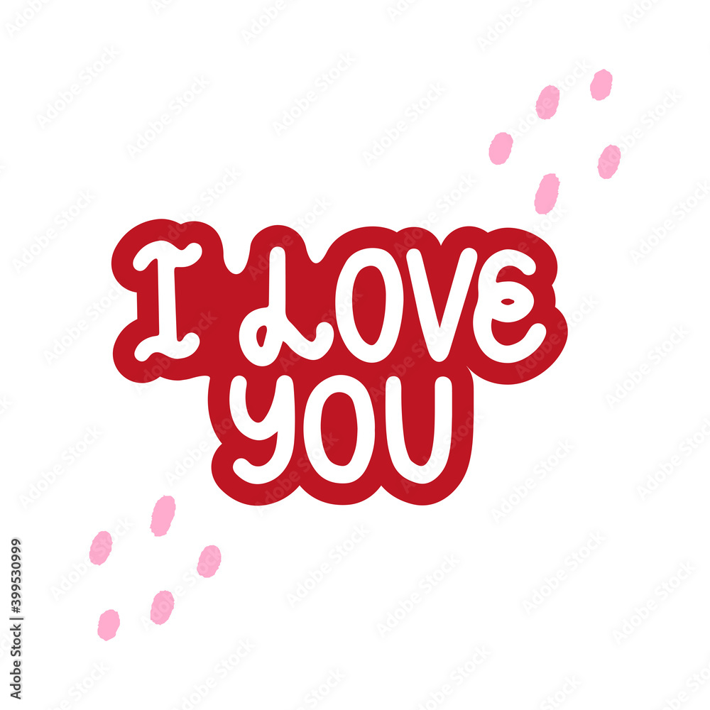 I love you - vector hand lettering quote for valentines day. Red lettering with dots. Vector template for card, postcard, banner, poster, sticker and social media