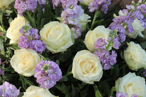 White and purple wedding centerpiece