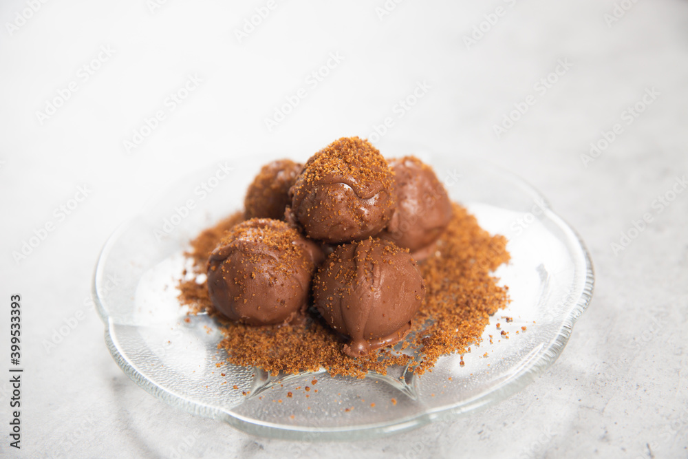 Chocolate ball cake with cocoa powder Chocolate ball cake with cocoa powder