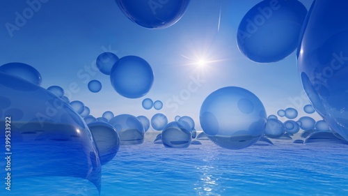 Abstract background of bubbles in space 3d render
