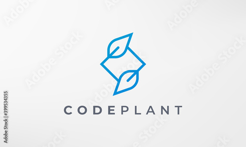 leaf plant coding logo in a simple and modern style