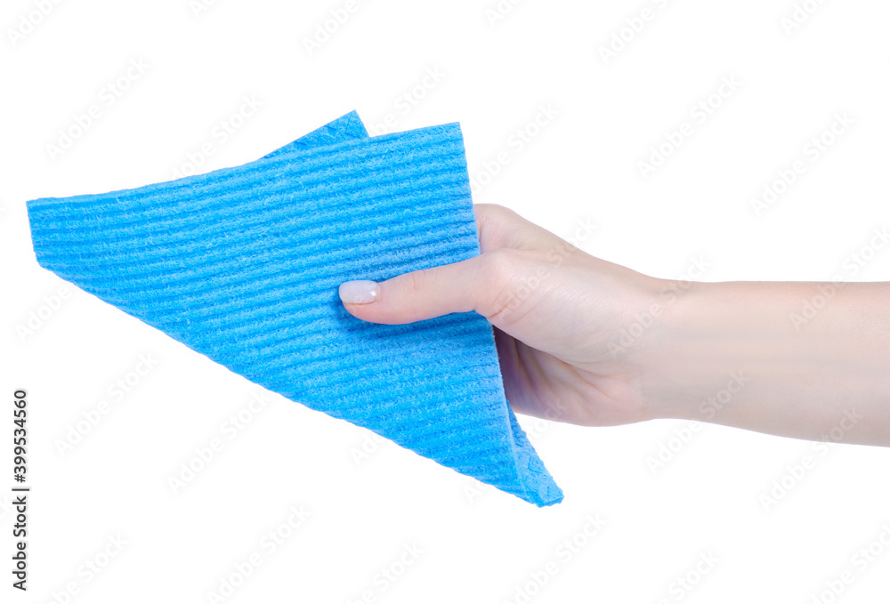 Cleaning rag in hand on white background isolation