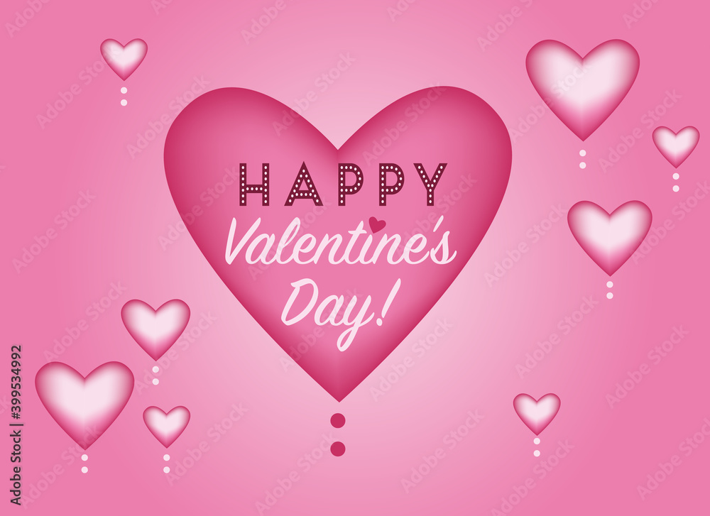 Valentine's day greeting card, banner, poster, flyer with pink hearts. Vector illustration on pink isolated background. gradient