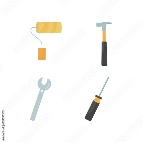 Home repairment tools flat color vector object set. Screwdriver and hammer. Builder instrument. House renovation isolated cartoon illustration for web graphic design and animation collection