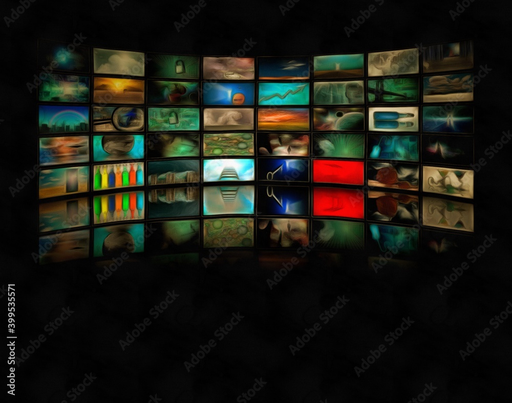 Wall of TVs screens. 3D rendering Wall of TVs screens. 3D rendering