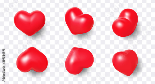 Set of cute 3d realistic hearts isolated vector 