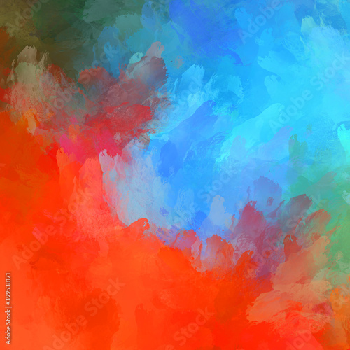 Wall art. Unique and creative illustration. Brush stroked painting. Abstract background of colorful brush strokes. Brushed vibrant wallpaper. Painted artistic creation.