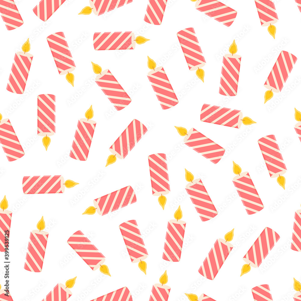 Fototapeta premium Birthday cake or christmas burning candle seamless vector pattern