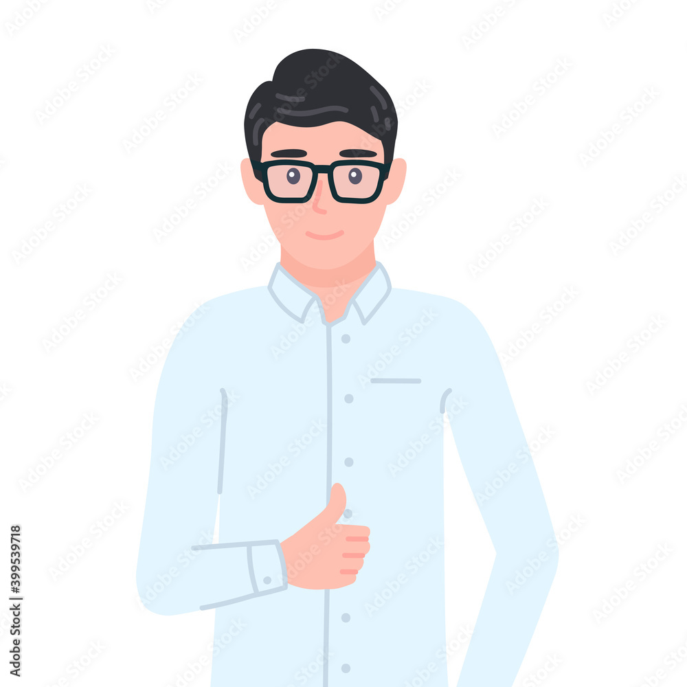 Businessman showing thumbs up sign. Office employee like, cool gesturing. Manager male personage Businessman showing thumbs up sign. Office employee like, cool gesturing. Manager male personage