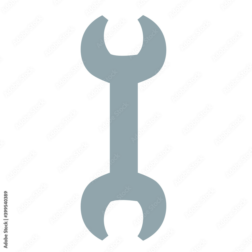double sided wrench in gray color, flat, isolated object on white background, vector illustration,