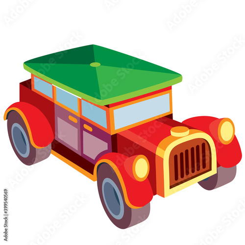retro car with tent roof, cartoon illustration, isolated object on white background, vector,