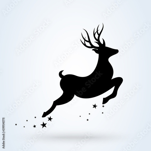 Christmas deer. Vector illustration black silhouette reindeer isolated on white background. Vector simple modern icon design illustration.
