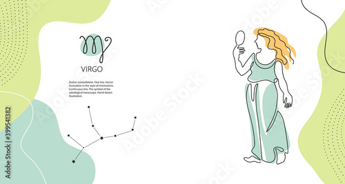 Zodiac background. Virgo constellation. TEarth element. Horizontal banner.