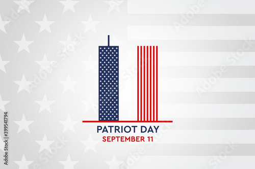 Remember 9 11,  20 years, patriot day. Remembering the terrorist attack on september 11, 2001. Illustration of the Twin towers representing the number eleven. 