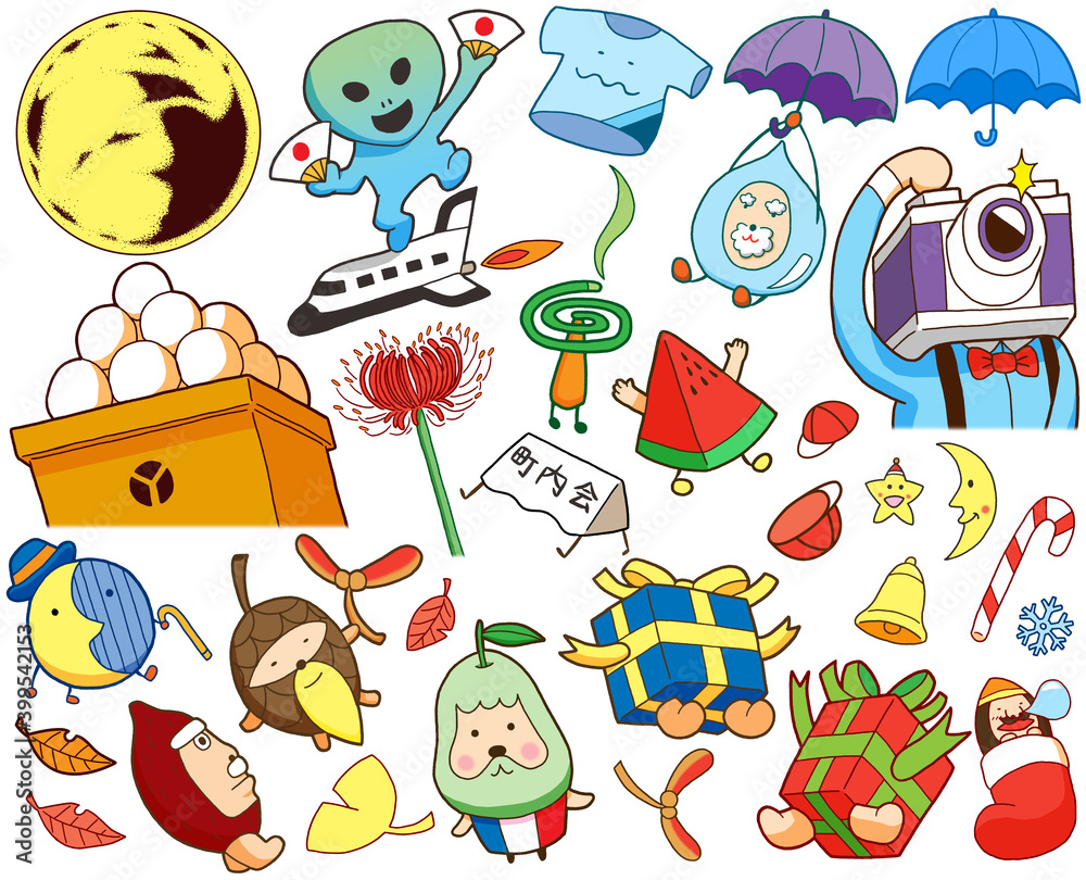 Fototapeta premium お月見など季節のものを使ったキャラクターイラスト