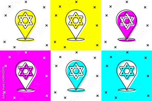 Set Star of David icon isolated on color background. Jewish religion symbol. Symbol of Israel. Vector.