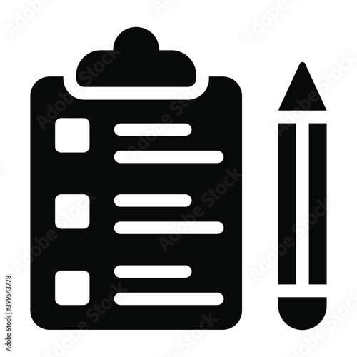 
Clipboard paper with pencil, glyph style of checklist icon
