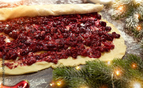 Cooking strudel with cherry stock photography