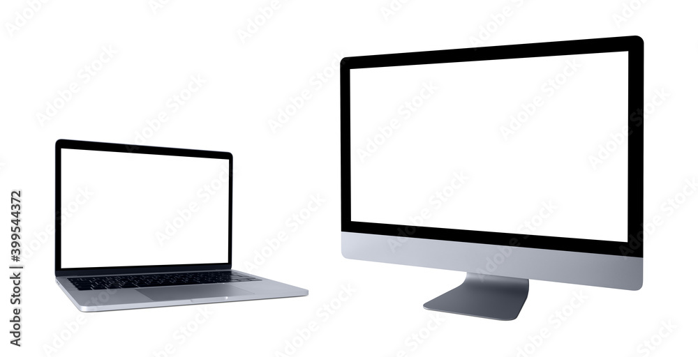 Set of computer and laptop isolated on white background Set of computer and laptop isolated on white background