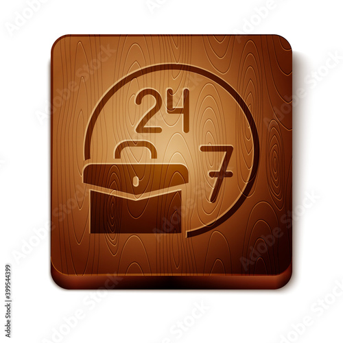 Brown Always busy icon isolated on white background. Wooden square button. Vector.