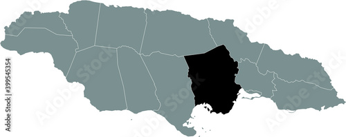 Black location map of Jamaican Saint Catherine parish inside gray map of Jamaica