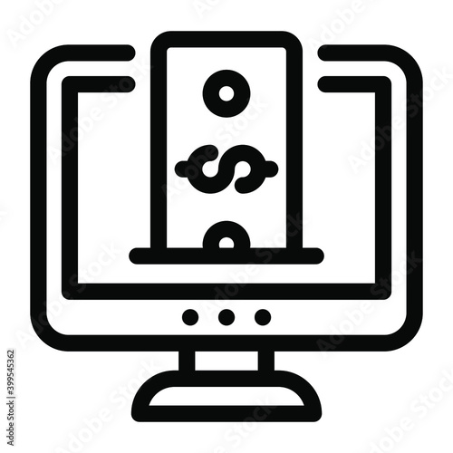 
Banknote inside monitor, online earnings icon in glyph style 
