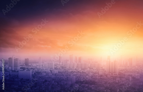 Economy crisis concept: Bangkok city sunrise background