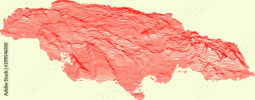 Topographic map of Jamaica with red contour lines and baige background