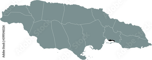Black location map of Jamaican Kingston parish inside gray map of Jamaica
