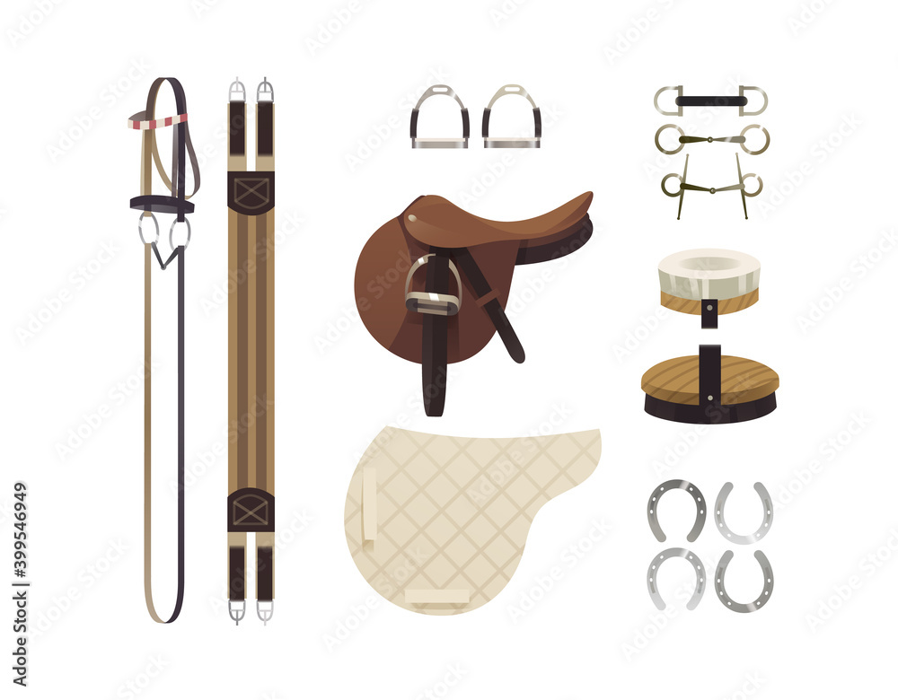 Vecteur Stock Equestrian grooming tools and horse back riding essentials,  equipment set, horse riding gear and accessories | Adobe Stock