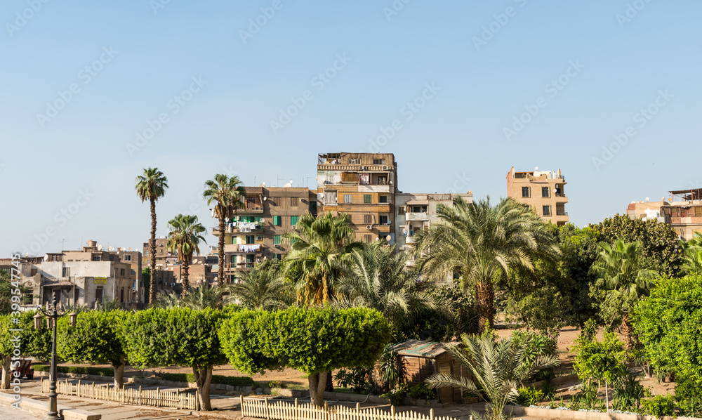 Yard of  Mosque of Al Rifai (Al-Refai, Al-Refa'i) and residential buildings in Cairo