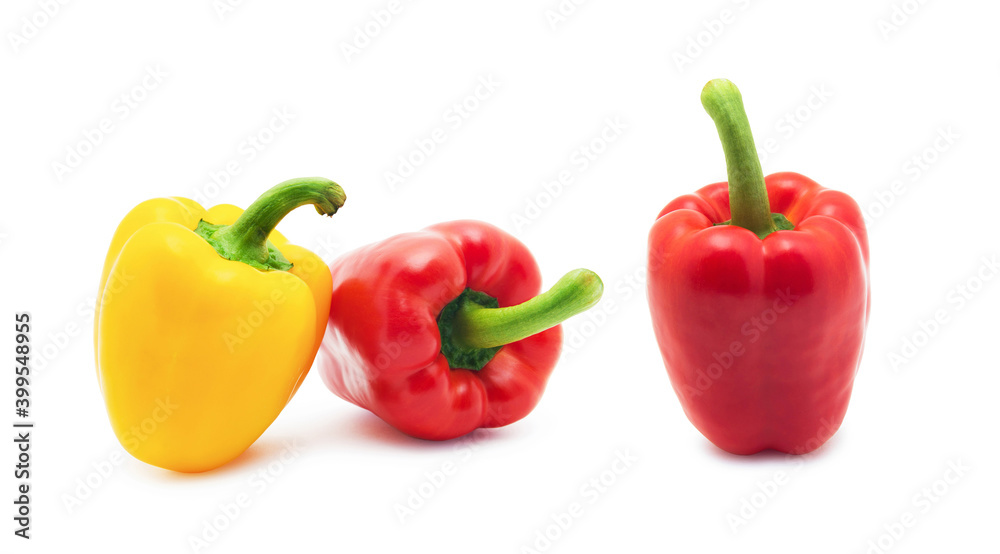 Set of different views of bell peppers isolate on white background Set of different views of bell peppers isolate on white background