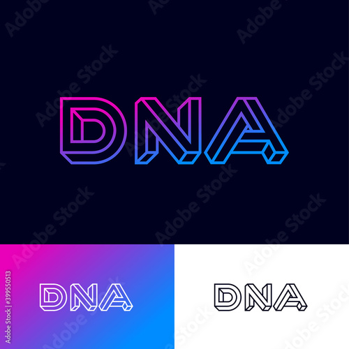 DNA logo. D, N, A impossible letters logo on with illusion of volume. Logo can used for biotechnology center, laboratory, reproduction clinics. 