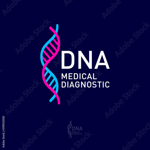 DNA laboratory logo. DNA logo as spiral on a dark background. Logo can used for biotechnology center, laboratory, reproduction clinics. 