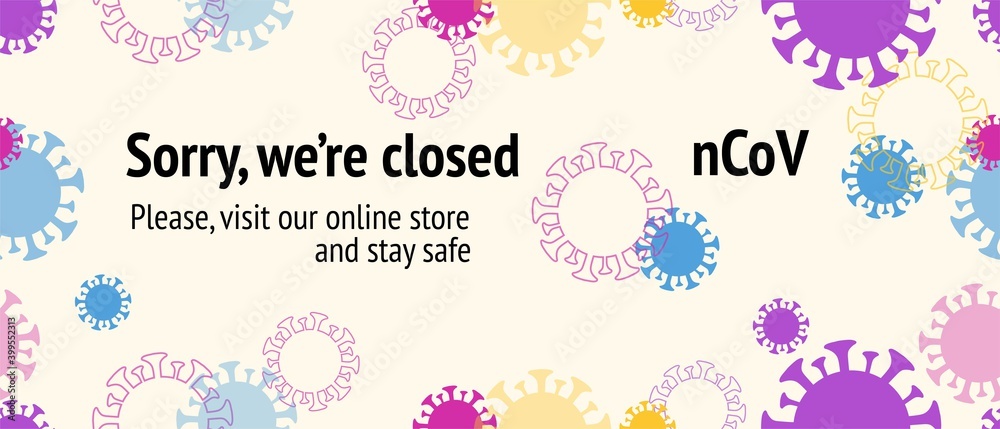 Closed due to nCoV, Visit Our Online Shop. Virus Protection Flat Corona Web Page.