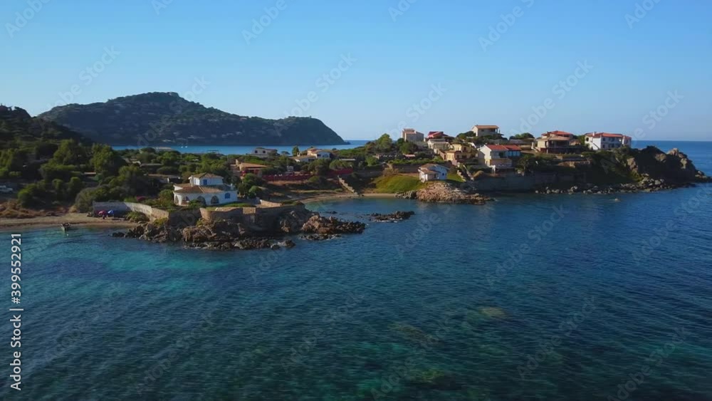 Timelapse Hyper-lapse Group of villas village residence holiday home promontory cape headland foreland nature Sardinia coast Sardinian landscape Baccu Mandara beach mediterranean sea aerial drone shot Timelapse Hyper-lapse Group of villas village residence holiday home promontory cape headland foreland nature Sardinia coast Sardinian landscape Baccu Mandara beach mediterranean sea aerial drone shot