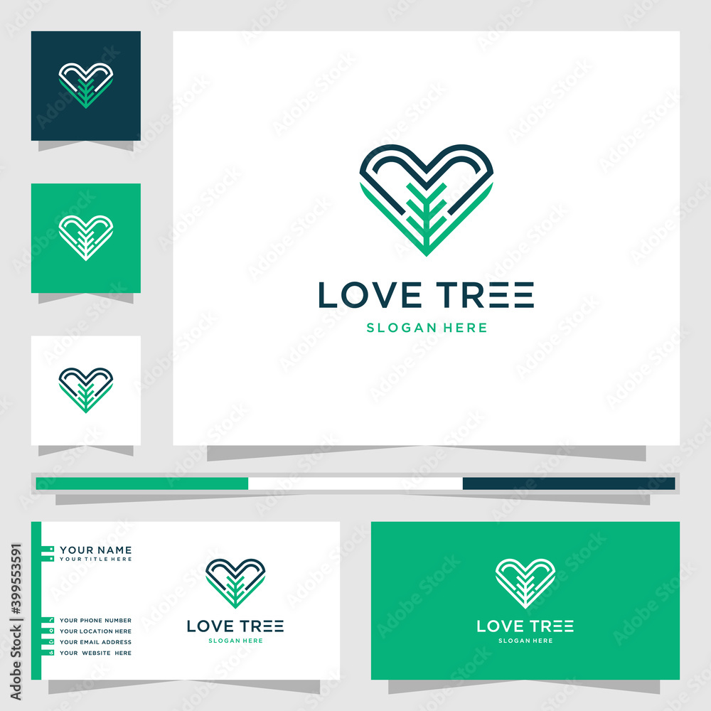 Love tree logo. green love design and business card Love tree logo. green love design and business card