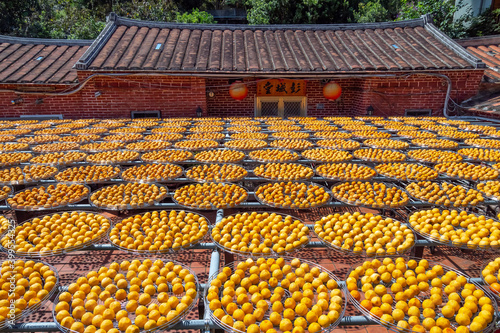 Areal view of the sun persimmons, the traditional way to dry fruit in Taiwan.